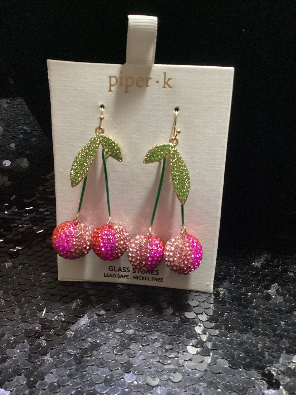 piper•k Pink Glitter Cherry Drop Earrings